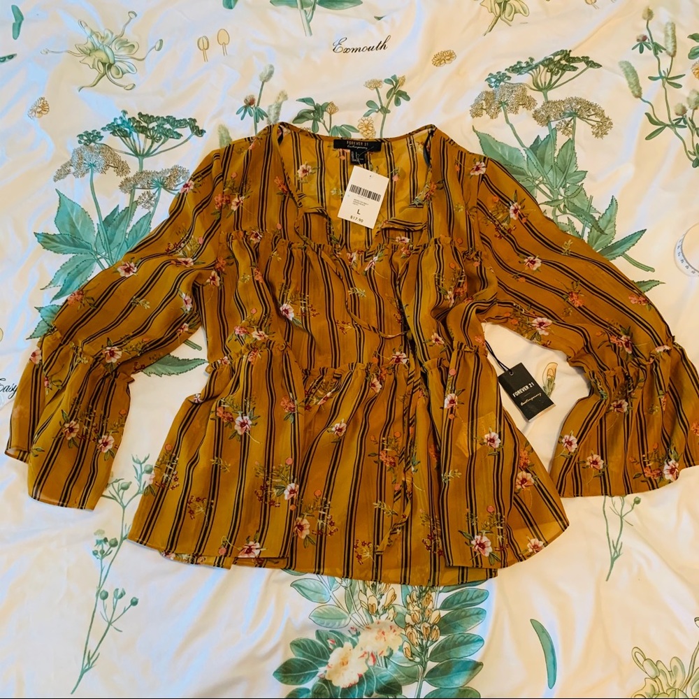 F21 NWT Mustard Floral Boho Top